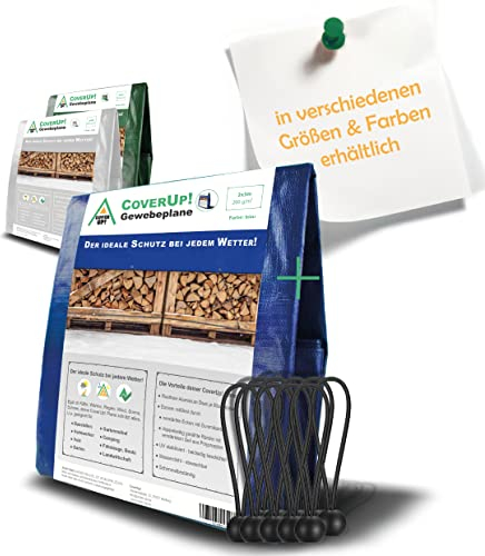 CoverUp! Abdeckplane 2x3 m Blau (200 g/m²) – Wasserfest & UV-stabilisiert, reißfest mit Gummiecken & Alu-Ösen, inkl. 10 Planenspannern – für Garten, Camping, Holz, Auto