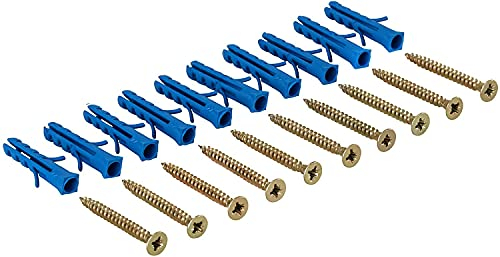 Gedotec Schrauben-Set für gelochte & gebohrte Übergangsprofile und Abschlussprofil aus Aluminium | Schrauben mit Dübel für Boden-Montage | Stahl Messing | 1 Set - Befestigungsmaterial zum Schrauben