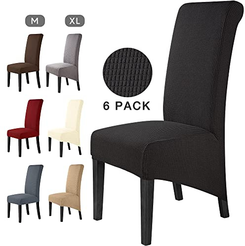 BalladHome Stolsöverdrag Set om 6 Stretch stolskydd XL Stolskydd för Matstolar Lättskött och Hållbart Jacquard Stolskydd för Matsal, Kök, Bröllop, Hotell(6 Stycken, Svart)-XL