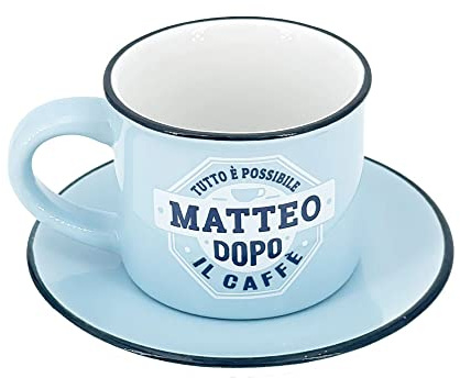 Tazzina da caffè in gres porcellanato personalizzata con piattino - Matteo