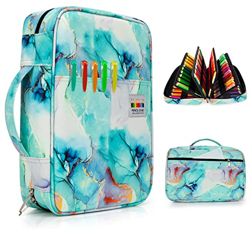 YOUSHARES Mäppchen Groß - 300 Slots Federmappe Super Große Stifteetui Organizer mit Reißverschluss, Mehrschichthalter für Prismacolor Buntstifte & Gelstift (Marmor Grün)