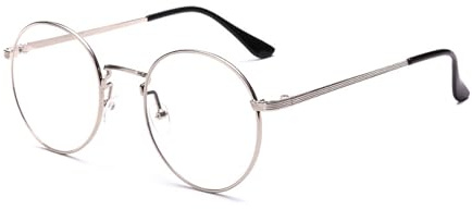 Kelens Runde Brille Ohne Stärke Herren, Fake Brille Metal Gestell Nerd Brille Silber
