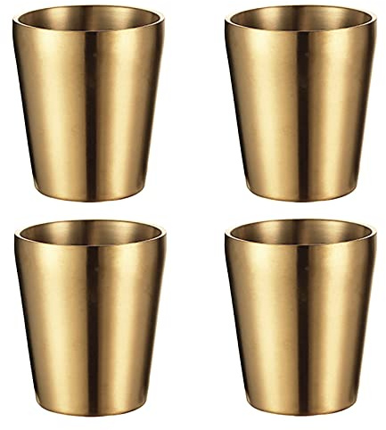 UPTALY 4 Edelstahlbecher (Gold, 300 ml/pers), unzerbrechliche Camping-Tassen, kleine Espressotasse, doppelwandige Latte-Tassen, Schnapsbecher, Becher, Kaffeetassen