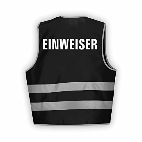 Fassbender-Druck WARNWESTEN - Sicherheitsweste SCHWARZ Warnweste nach EN ISO 20471 zertifiziert - Warn Weste für EINWEISER - Unisex mit hochwertigem Reflektorstreifen (SCHWARZ I M/L I 5er Set)