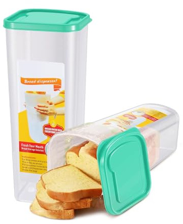 Flexzion 2 Pack Airtight Bread Container With Lid - Clear Storage Box for Homemade Loaves, BPA-Free Space-Saving & Durable Plastic Dispenser, Green