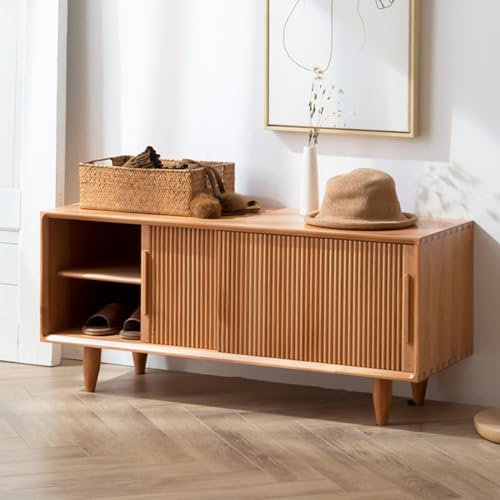 TRUNXUCL Zapatero de Madera Maciza con 2 Puertas Correderas y Estante Ajustable, Banco de Almacenamiento para Zapatos para Entrada, Pasillo, Dormitorio (Color : A, Size : 80cm/31.5in)