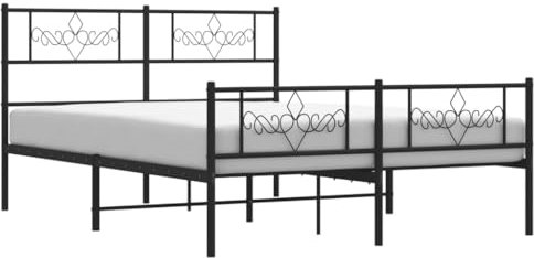 vidaXL Bettgestell, Bettrahmen mit Kopfteil Fußteil, Metallbett Bett mit Lattenrost, Doppelbett Gästebett Schlafzimmer, Metall Schwarz 150x200cm
