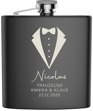 FORYOU24 Edelstahl Flachmann mit Gravur Trauzeuge Anzug Geschenk für Papa Opa Onkel Freund zu Weihnachten, Geburtstag