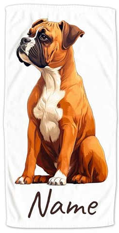 GRAZDesign Handtuch mit Hund und Namen personalisiert, Boxer auf Duschtuch, Badetuch in Zwei Größen - 100x50cm