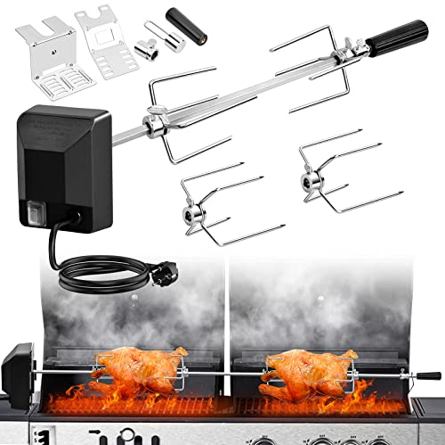 Kit de rôtissoire universel pour barbecue avec moteur électrique 220 V 4 W Kit rôtissoire en acier inoxydable avec 2 fourchettes Kit grille pour barbecue pour la plupart des grilles