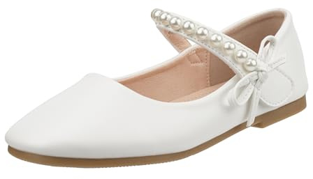 TRIWORIAE-Zapatos Planos Chica Bailarinas Mary Jane Princesa de Niña con Lazo por Escuela, Eventos, Fiestas Blanco 34