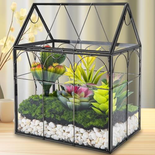 Terrario per piante in vetro, a forma di casa geometrica, kit con coperchio, per lumache grasse, felci, muschio, fioriera ad aria, serra in vetro per interni, decorazione per casa, giardino, ufficio,