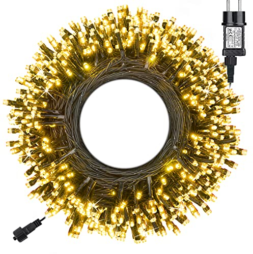 Qedertek Lichterkette Weihnachtsbaum 20M 200 LED Lichterkette Außen Strom Warmweiß mit Timer Speicherfunktion, Grünes Kabel, Wasserdicht 8 Modi Weihnachtsbeleuchtung für Garten Weihnachten Deko