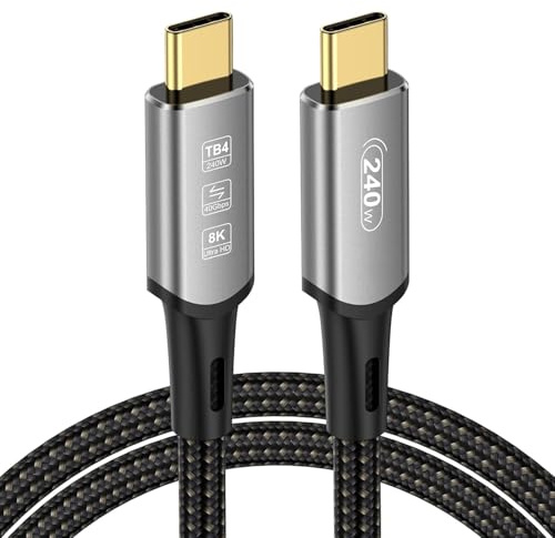 USB4 Kabel mit Thunderbolt 4 Kabel 0.5M, 240W Ladekabel 40Gbps Datenkabel 8K@60Hz 4K@120Hz HDR, PD3.1, USB C zu USB C Kabel für iPhone 15Pro, Macbook, iPad Pro, SSD, Laptops, Monitor, Hub, Dock