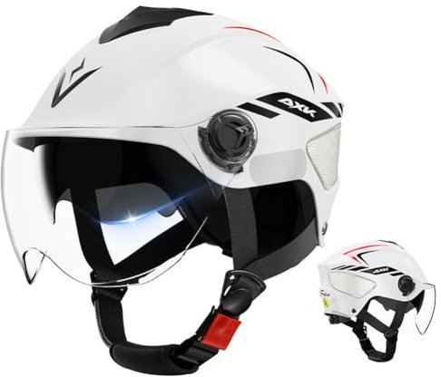 Lidzopas Motorcycle Open Face Helmet, Motorcycle Half Helmet Dual Lens Design Scooter Helmet With Sun Visor and Wind Shield for Adult Men Women