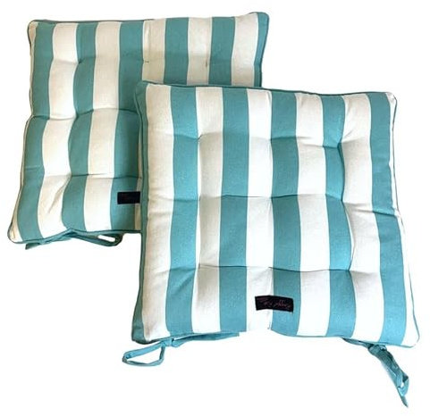 Ragged Rose Showerproof Striped Garden Chair Seat Pads, Duck Egg Blue