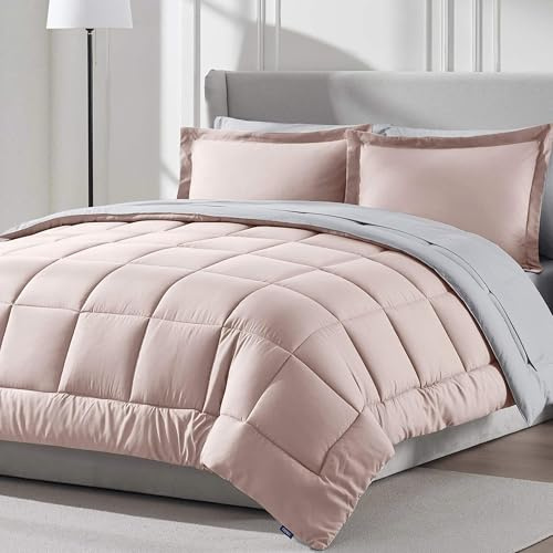 Nestl 7 Piece Full Comforter Set – Blush Pink Reversible Bed in a Bag – Complete Full Size Bedding Set with Sheets, Pillowcases and Shams