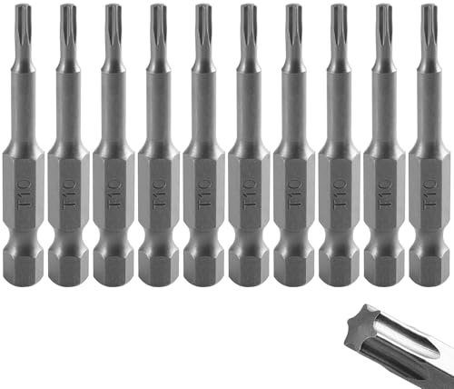 Befun T10 Torx Bit Set 50mm Lang, 1/4 Zoll Sechskantschaft, 10 Stück | S2 Stahl, Magnetisch, Schraubendreher-Set