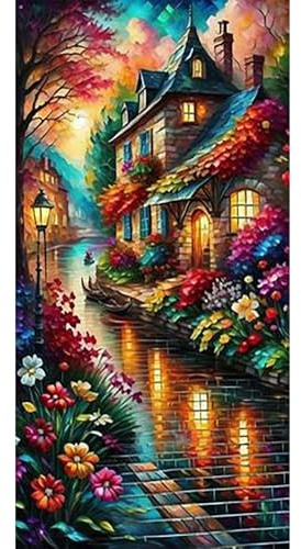 SHEGZHUC 45 x 85 cm Diamond Painting Landscape Diamond Painting House Diamond Painting Adult Flowers Alley Mosaic Diamond Painting Art Embroidery Cross Stitch Pictures Gift Wall Decoration