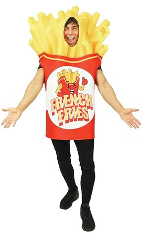 P'TIT CLOWN - Adult Humouristic Costume - Egg, Pizza, Fries, Hotdog, Burger - Tunic - Unisex - Perfect for Carnival, Halloween, Cosplay, Birthdays - One Size (French Fries)