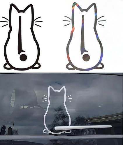 Alriedy 3 Stück Katzen Wischer Aufkleber, Reflektierend Auto Aufkleber, Lustiger Cartoon Kätzchen Schwanz Heckscheibenaufkleber, Autoaufkleber Katze für Auto, Laptop, Handy