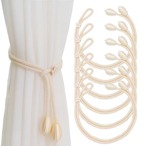 Kioiner Fermatende per Tenda, 6 Pezzi, Beige, Corda di Cotone con Tendine di Mucca, Senza Finitura