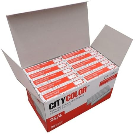 Grapas City Color 24/6, Tamaño Estándar, Caja de 20 Paquetes