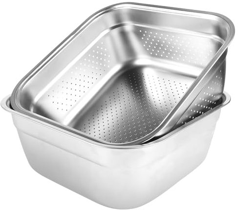 M.J COMFY-LIFE 2-in-1 Washing Up Bowl & Strainer Bowl, Stainless Steel Dish Tub with Colander, for Washing Rice and Draining, Vegetable and Fruit Food Preparation (31 * 31 * 13cm)