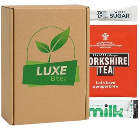 Luxury 120-Piece Tea Set – 30 Tea Envelopes, 30 Lakeland UHT Milk Sticks, 60 Tate & Lyle White Sugar Sticks | Individually Wrapped Portions for Home, Office, Travel | By Luxe Bitez