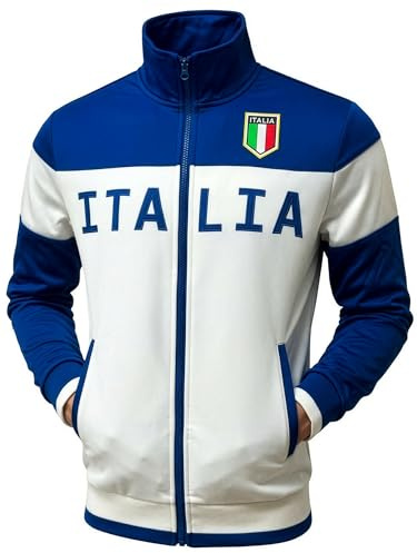 Just 4 Kicks Italy Jacket, White Full Zip Italia Soccer Track Jacket With Zipper Pockets (AM)