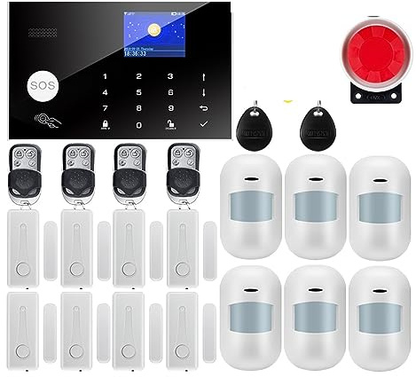 Système de sécurité Domestique, Alarme Intelligente sans Fil GSM Sécurité À La Maison avec Détecteur De Mouvement Capteur Système D'alarme Antivol(W7B9)