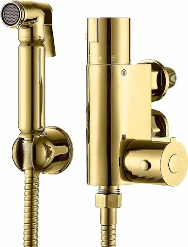 Xcel Home Gold Termostatisk bidé duschkit | Kvalitet mässing muslimsk Shattaf guld duschhuvud | Hygien toalett bidéspray | 1 set - modern allt-i-ett, justerbar varm/kall, mässingskomponenter