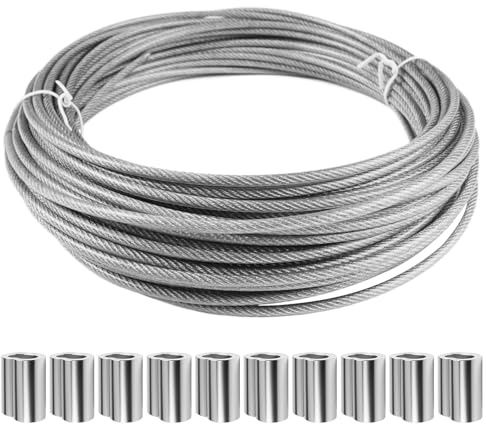 Drahtseil Edelstahl 18m/ 3mm, 7 x 7 Litzenkern Edelstahlseil 3mm | Stahlseil Ummantelt, Edelstahl Seil, Garten Drahtseil Kit, Stahldrahtseil, für Zaun, Hängen, Gardinen, Wäscheleine