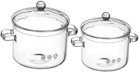 Ciieeo 2 Stücke Runder Glas-suppentopf Mit Doppelgriff, Hitzebeständig, Mit Deckel, Für Herd Und Mikrowelle, Kochgeschirr, Küchenzubehör, 1350ml Und 1500ml Je 1 Stück