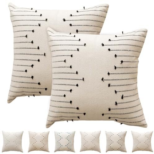 Luxvara Juego de 2 Fundas de Almohada Decorativas Bordadas, Fundas de Almohada Cuadradas de Granja para Sofá, Cama, Sala de Estar, Jardín Exterior, Decor del Hogar, 45 x 45 cm (Negro)