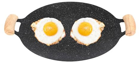 BBQ Grill Padre - Ironia Non Stick, Padella A Doppia Maniglia | A Piastra Per Impugnatura In Legno, Pentola Di Carne Pesante, Padella Superiore Per Stufa Piatta, Padella Da Cucina All'aperto, T