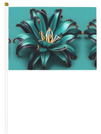 Bandera de manivela de doble cara de lirio verde azulado de 5.5 x 8.2 pulgadas, utilizada para decoración de fiestas de vacaciones, competiciones