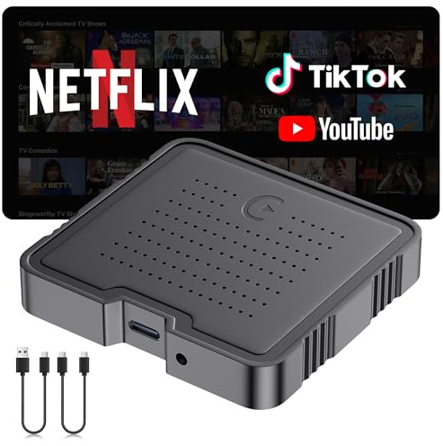 Adaptateur CarPlay sans fil 2025 Smart AI Box pour iPhone et Android - Streaming de voiture - Boîte vidéo de divertissement avec prise en charge de TikTok Netflix YouTube carte TF Plug & Play système