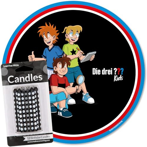 Décoration de gâteau + 12 bougies de gâteau * 3 points d'interrogation Kids * comme décoration de gâteau pour anniversaire d'enfant | Ø 20 cm en papier comestible | Bougies décoratives de fête