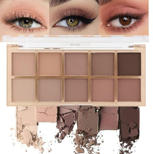 TESGADGETS 10 Farben Matte Nude Lidschattenpalette, Make-up für reifere Frauen, Nude Braun Kakao Taupe Neutral Matte Cream Smokey Mini Lidschattenpalette, Kontur-Make-up-Paletten