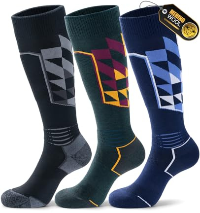 PULIOU Merinowolle Skisocken Für Herren, Damen, (3 Paar)，Winterliche Dickere Warme Wadenstrümpfe, Atmungsaktiv und Strapazierfähig, Geeignet Für Kaltes Wetter, Skifahren, Für Erwachsene/Jugendliche, L