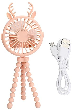 Pilipane Ventilador para cochecito Trípode flexible con clip Funciona con pilas Iluminación LED de 3 velocidades Rotación de 360 ​​grados para cochecitos Cunas Escritorios Bicicletas (Rosada)