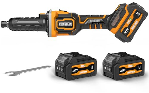 Alloyman Cordless Die Grinder Kit 20V, Brushless Motor,1/4 Collet, 3-Speed 13,000-25,000 RPM, 2X 4.0Ah Batteries& Charger, for Metal Grinding, Polishing & Weld Cleanup