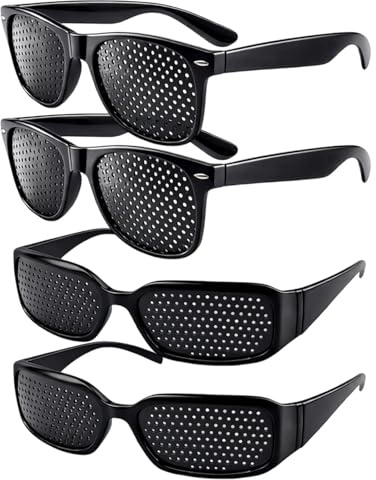 OhebEsx Rasterbrille, 4 Stück Set, 2x Standard Schwarz + 2x Sport Modell, Lochbrille, Pinhole Glasses, Lochbrille Für Augentraining, Rasterbrille Augentraining Für Den Täglichen Gebrauch