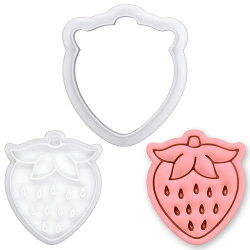 BAKERLOGY Strawberry Mini Cookie Cutter & Stamp Set – Cute Fruit Fondant Embosser for Summer Baking, Cottagecore Desserts, Garden Party, Valentine’s Day, Wedding Favours