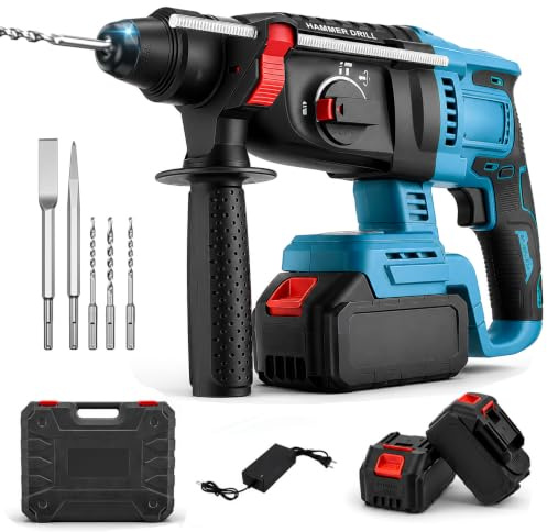 Martillo perforador para batería Makita, 5 en 1, taladro de percusión con 2 baterías de 4,0 Ah
