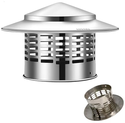 Schornsteinabdeckung Kaminhaube mit Vogelschutz, Regenhaube aus Edelstahl, wetterfest, Abdeckung für Kaminrohr Ofenrohr, 75 mm, 110 mm, 160 mm, 200 mm(200mm(7.9inch))