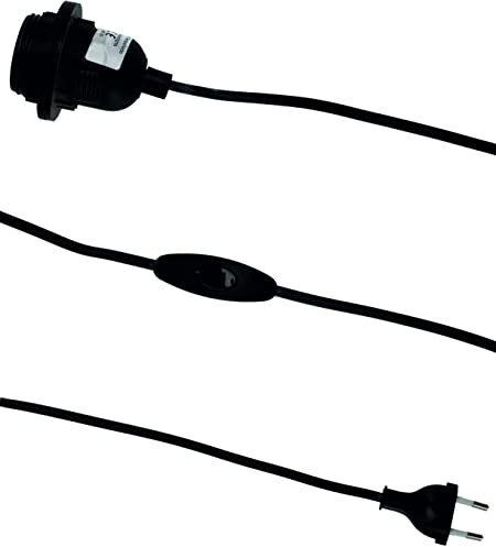 GURU SHOP Anschlusskabel, Steckerleitung, Zuleitung, Lampen Kabel mit Schalter, Fassung Einzeln Verpackt - 3m - Schwarz / E27, 0,1x3x0,2 cm, Elektrozubehör