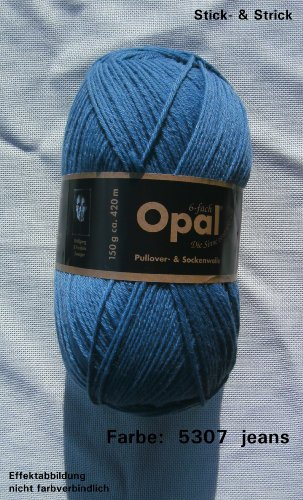 150 gr. Opal Uni Farbe 5307 jeansblau, 6-fach, Brandneu, Sockenwolle, Strumpfwolle
