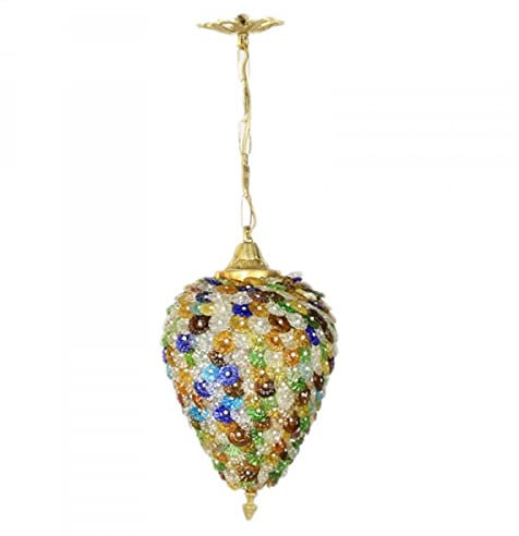 Casa Padrino Barock Decken Hängeleuchte Bunt 20 x H 50 cm - Glas Leuchte